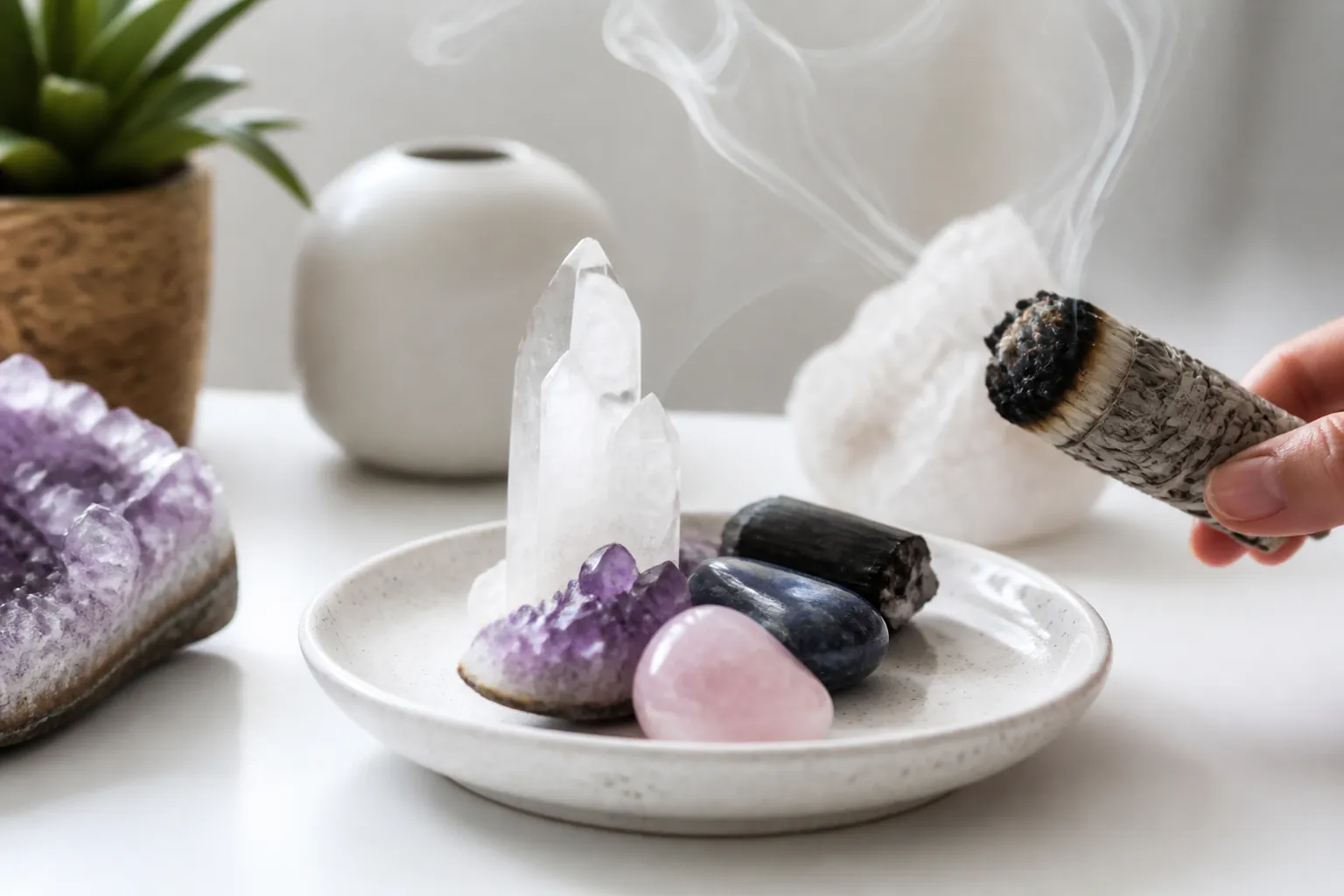Cleansing crystals with smoke