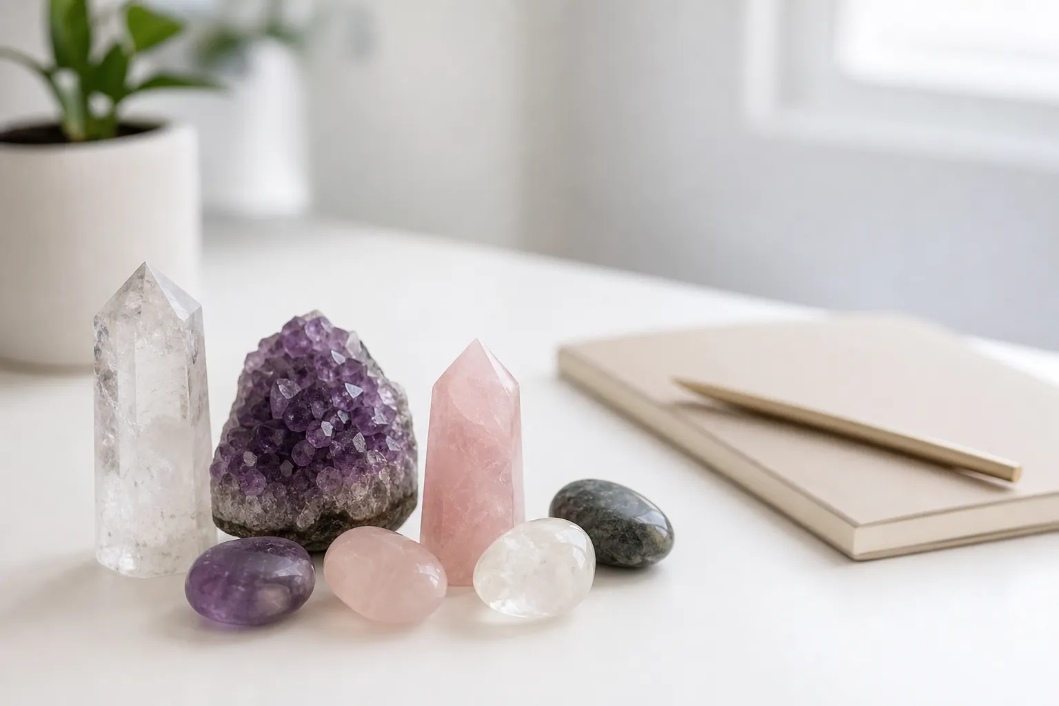 Crystals on a clean desk